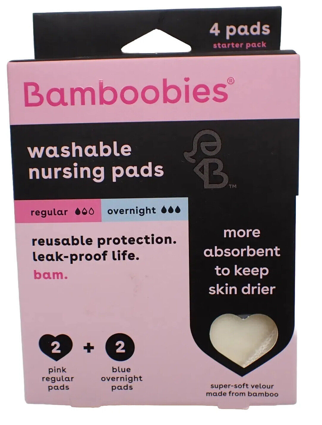 Bamboobies Reusable Nursing Pads 2 Pink 2 Blue Breastfeeding