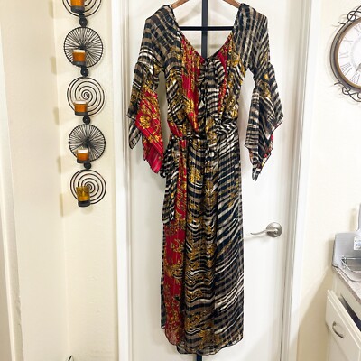 Maxi Dress Vamp Y2K Goth Witchy Whimsygoth Dark Fairy -  Red Black Brown, Size L