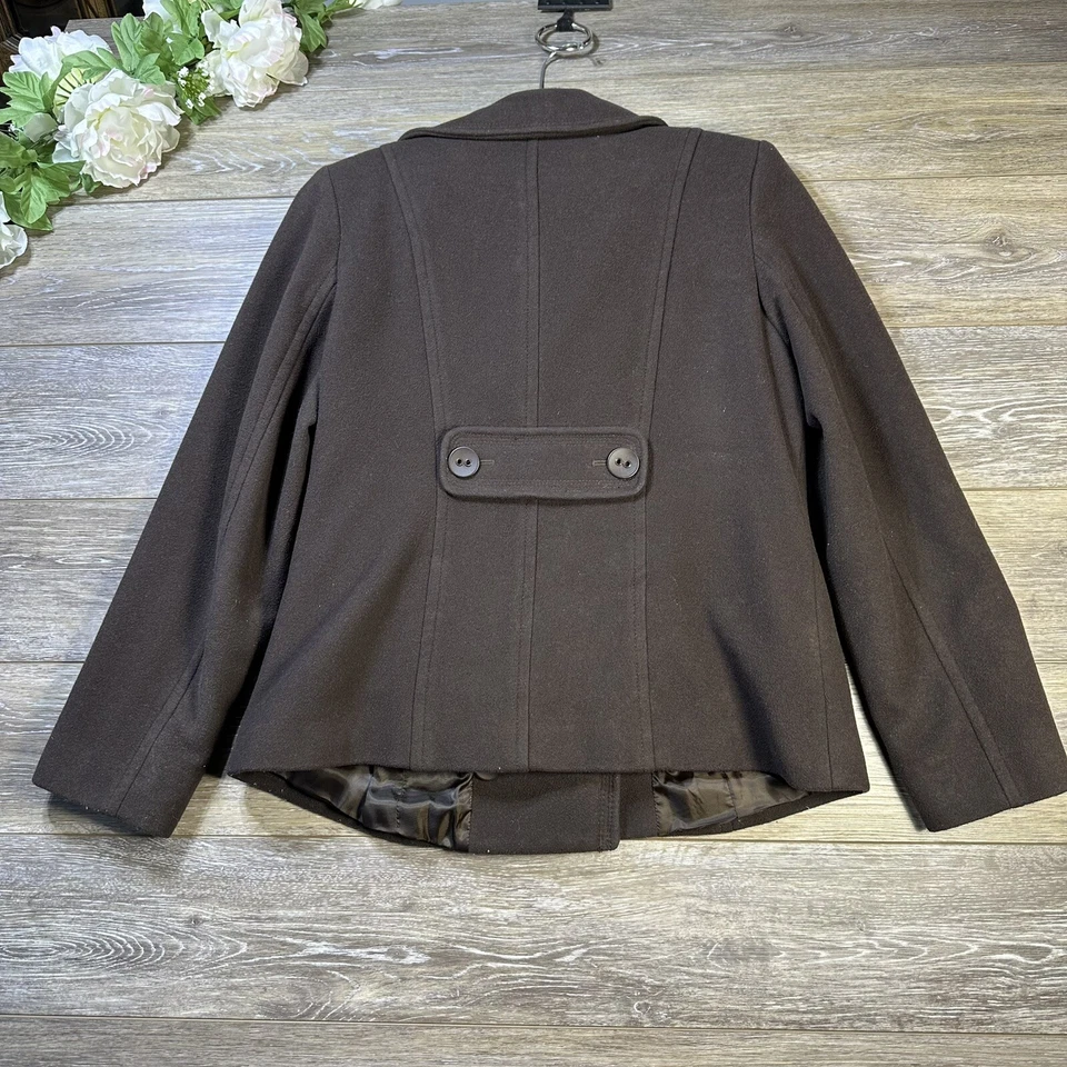 Casaco feminino Nine West tamanho pequeno 8-10 lã marrom, forrado, bolsos, jaqueta - Imagem 3 de 4