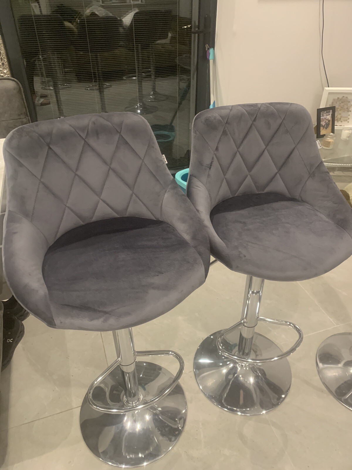 4 X Grey Faux Suede Breakfast Bar Stools eBay