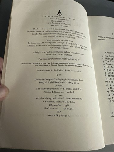 The Collected Poems of W. B. Yeats 1st Scribner Ppbk Poetry Edition 1996 - Imagen 9 de 24