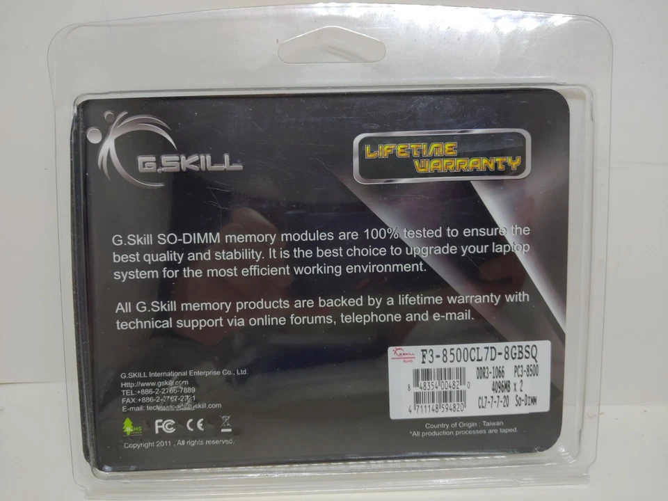 G.SKILL 8GB (2 x 4GB) 204-Pin DDR3 SO-DIMM DDR3 1066 (PC3 8500) Laptop Memory-Un - Image 2 of 2