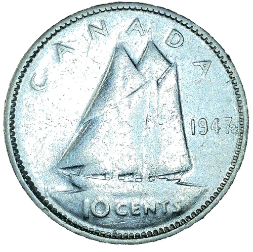 1947 Canada 80% Silver 10 Cents Circulated Dime With Maple Leaf King George VI