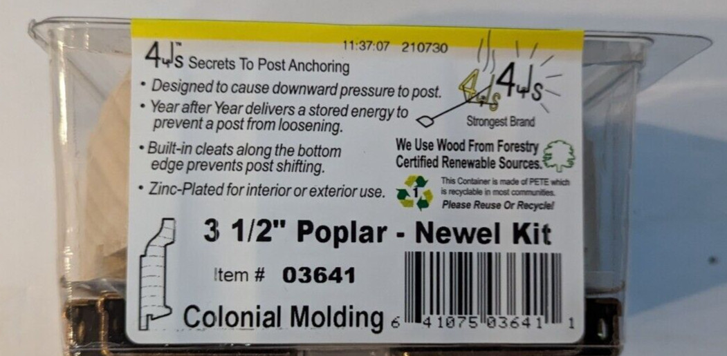 4Js Post Mounting System - Poplar Newel Kit - Colonial Molding - 3 1/2"