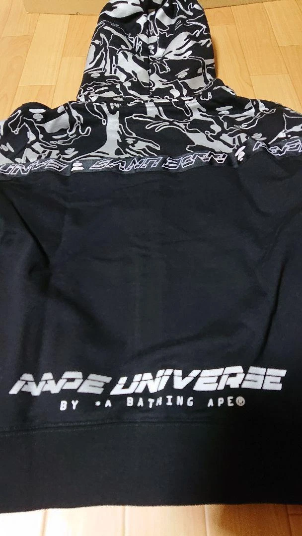 A BATHING APE (BAPE) Felpa con cappuccio BAPE M autentica rara parka mimetico zip nero argento come nuova