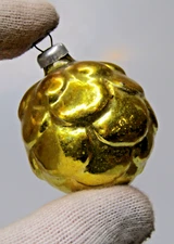 VTG Glass Embossed Bumpy ROSE BUD Mini Feather Tree Christmas Ornament GOLD
