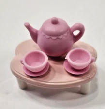 6  PCS 1985 SYLVANIAN FAMILIES CHILD TEA SET & TABLE EPOCH CALICO CRITTERS PINK