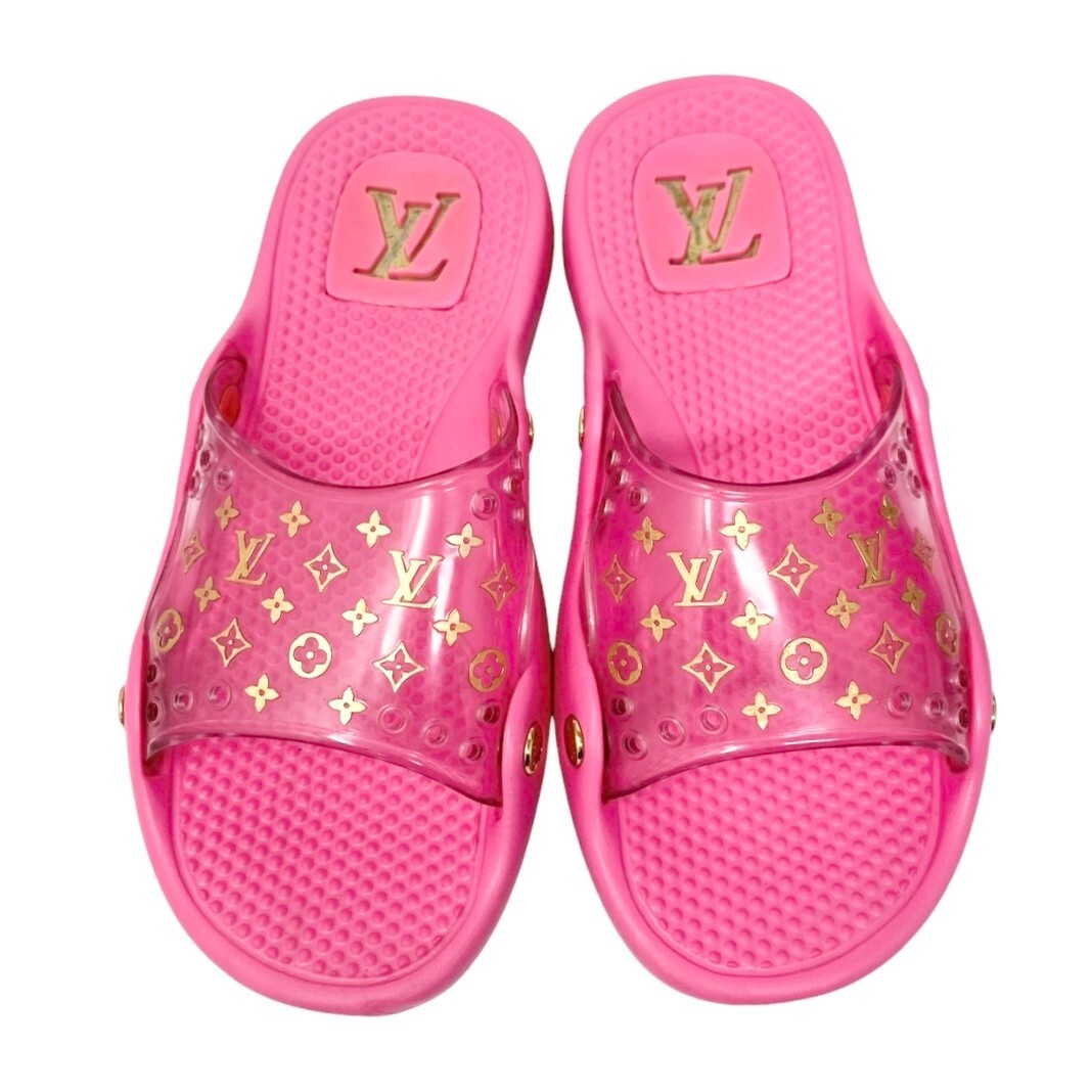LOUIS VUITTON Vintage Lv Logo Monogram Beach Sandals #36-36.5 Pink