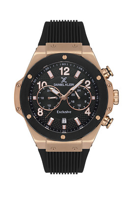 Daniel Klein Exclusive Men Rose Gold/Black Rubber Watch