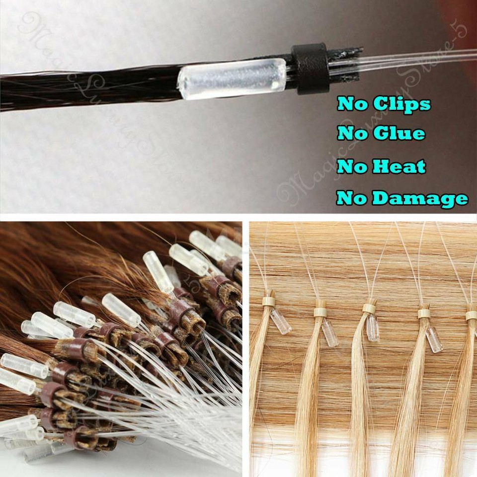 Real Thick Micro Loop Ring 100% FULL Remy Human Hair Extensions Beads ...