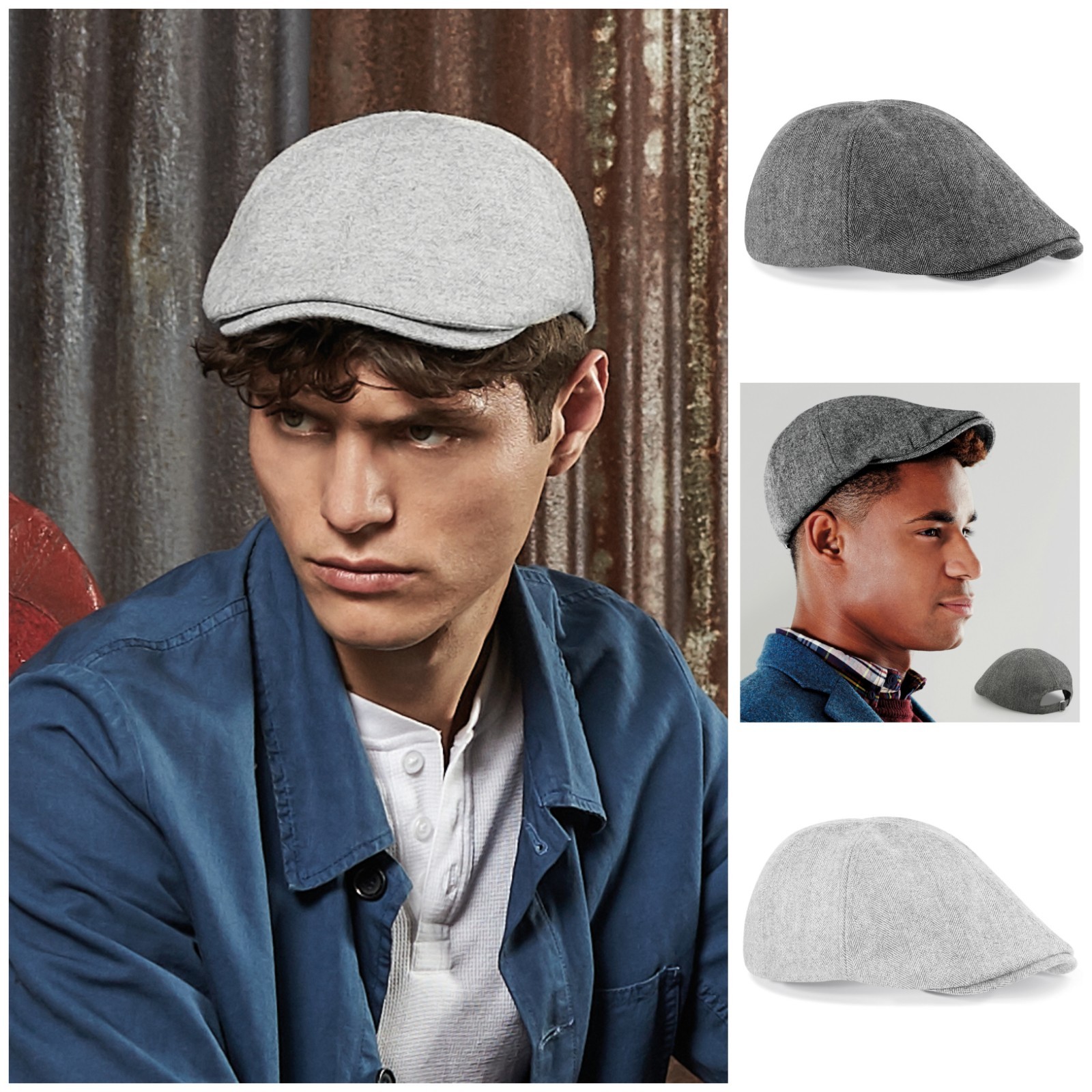 Men Newsboy Flat Cap Peaky Blinders Hat Herringbone Tweed Wool Baker