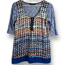 Poeme By Citron Women's M Santa Monica Colorful Mixed Media Top Art To Wear