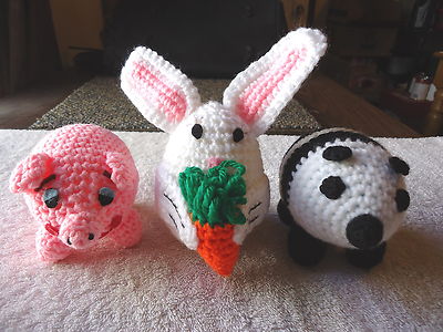 Set Of 3 Crocheted Oval Shaped Animals '' BEAUTIFUL COLLECTIBLE SET ''