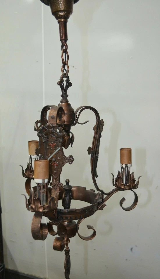 Lámpara de araña colgante de hierro forjado gótico medieval para reparación "5" Foto 2 de 4