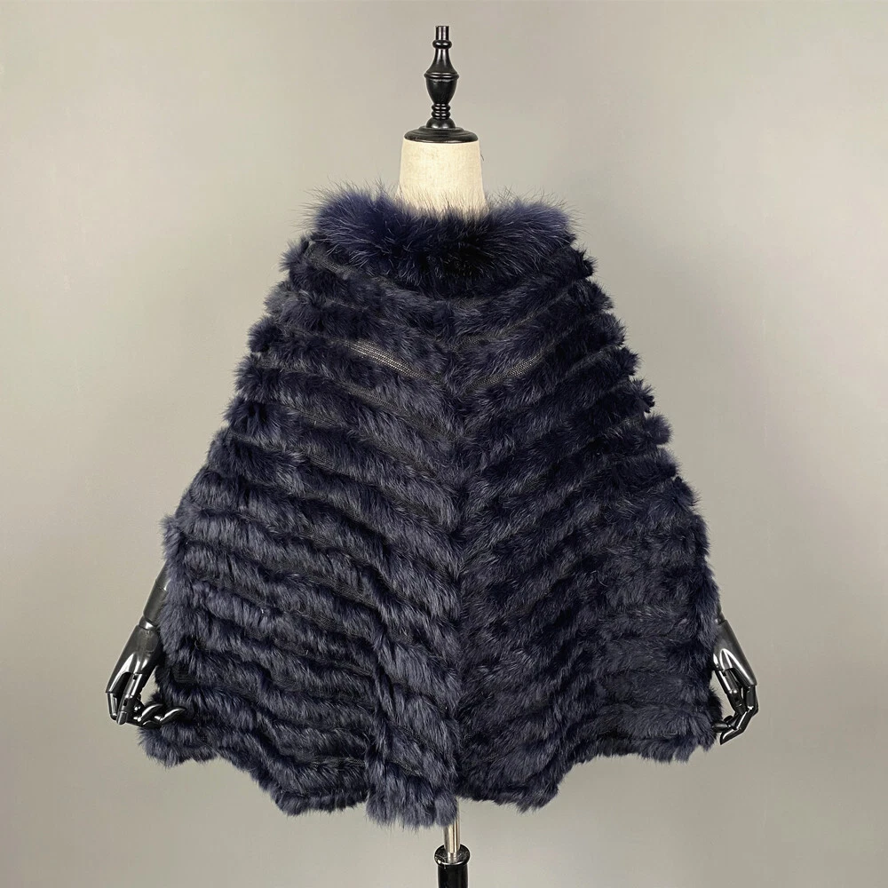 OFF WHITE Cappotto scialle donna invernale pelliccia di procione collo vera pelliccia di coniglio pelliccia intrecciata cappuccio