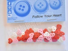 Follow Your Heart / Micro Valentine Heart Shape Buttons / Sew Thru / Dress It Up