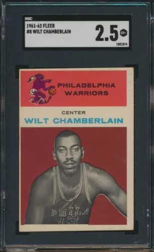 1961 FLEER BASKETBALL #8 WILT CHAMBERLAIN RC SGC 2.5 GOOD+ HOF ROOKIE