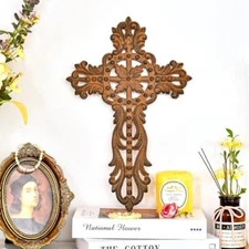 Sungmor Cross Wall Decor Cast Iron Ornate Wall Art Religious Farmhouse Sculpture