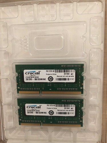 Crucial 4GB 2x2GB PC3-8500 DDR3-1066Mhz SODIMM Kit New - Picture 2 of 2