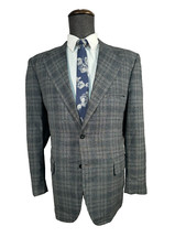 VINTAGE SEARS Mens Gray GLEN PLAID Polyester Sport Coat Blazer Jacket SIZE 42R