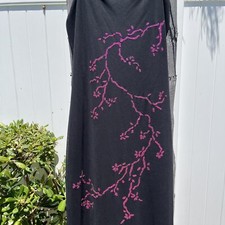 Vintage Maxi Black Gown w/ Purple Glitter Floral Detail Formal Prom Goth