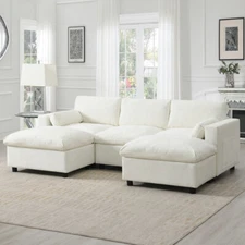 86.5'' Chenille Sectional Sofa, 5 Seat U Shaped Couch Set with Pillows, Ottoman