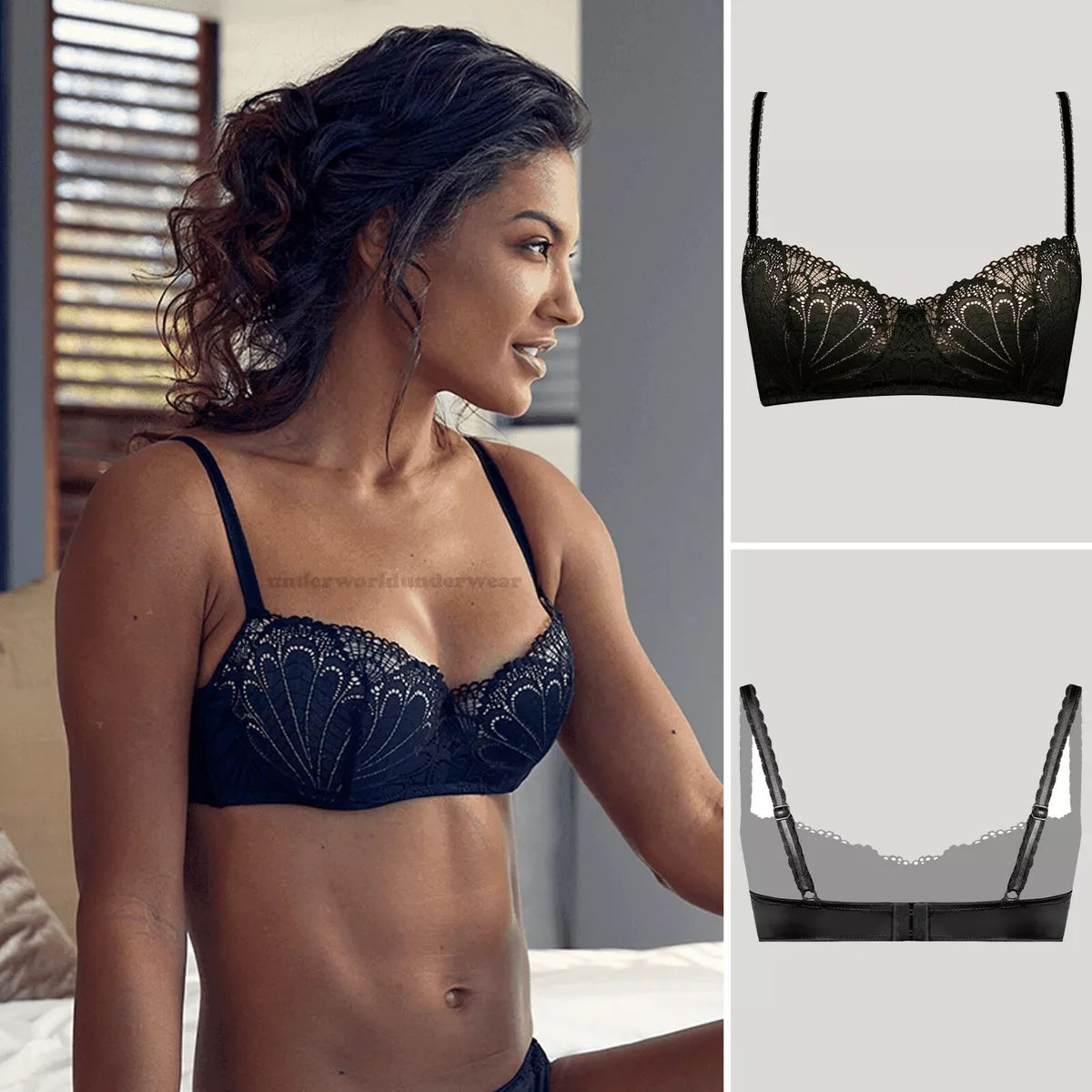 Size 32A Wonderbra Refined Glamour Balconette Bra W031O Black RRP £36