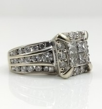 14K White Gold Quad Set Princess Cut Diamond Engagement Ring Size 3.5 FZ