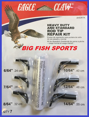#ad EAGLE CLAW HEAVY DUTY Fishing Rod Tip Repair Kit with Glue 7 SIZES Pole Guides $13.99