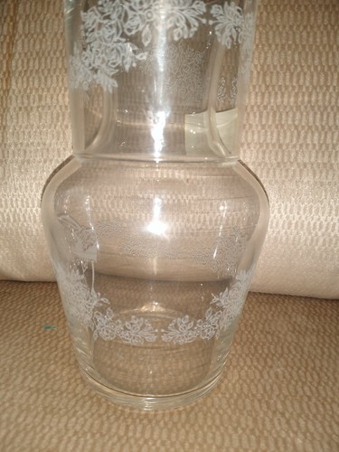 Vintage Etched Glass Tumble Up Bedside Decanter Pitcher Glass - Picture 5 of 6