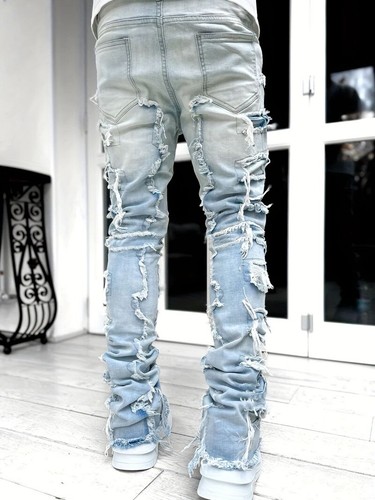 Men Male Creative Tassels Decoration Straight Jeans Street Denim Pants Casual - Picture 7 of 21