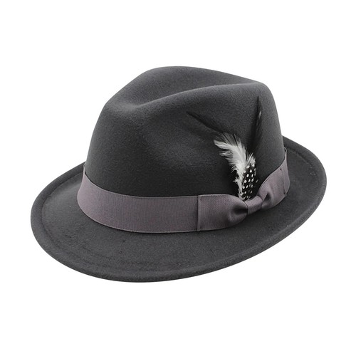 Clásico Fedora Sombreros para Hombres Mujeres Ala Corta Fieltro Pluma Sombrero Panamá Vestido Sombrero - Imagen 23 de 32