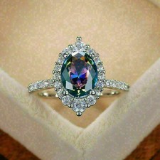 2.50Ct Oval Cut Alexandrite Halo Women's Engagement Ring 14K White Gold Finish