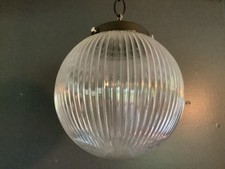 Vintage MCM Ribbed Clear Globe Pendant Light 1960s
