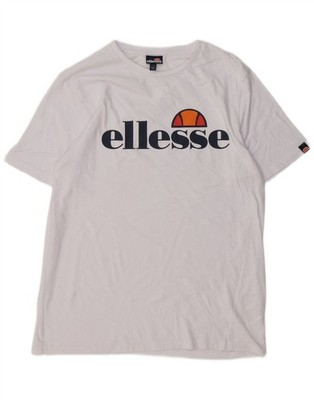 Ellesse Damen Grafik T-Shirt Top UK 14 Medium weiß Baumwolle BP09