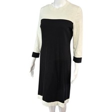 Nine West M Black Ivory Colorblock Knit Sweater Dress Midi 3/4 Sleeve Office