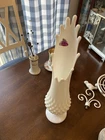 VTG Fenton 15” Milk Glass Swung Vase Hobnail Footed Pedestal MCM Finger