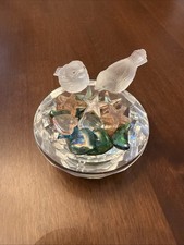Swarovski Crystal Bird Bath w/2 Frosted Birds w/Colored Aura Druzy Agate Stones