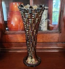 Dugan Big Basketweave Amethyst Carnival Glass Vase 9 1/2" - Excellent Condition