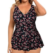 New Plus Size Swimdress Women's Printed One-Piece Swimsuit Skirted Swimwear UK
