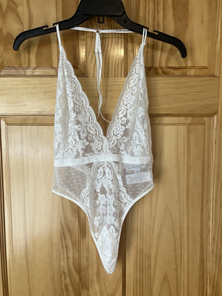 Tanga de peluche IN BLOOM BY JONQUIL cuello profundo encaje en blanco - NUEVO SIN ETIQUETAS - talla pequeña Foto 2 de 4