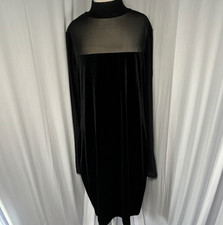 Fashion Nova Black Velvet Sheer Mock Neck Bodycon Dress Size 1X Long Sleeve Knee