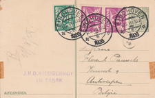 EINDHOVEN-Antwerpen 1928 J vd NIEUWENHOF in TABAK briefkaart met bijfrankering