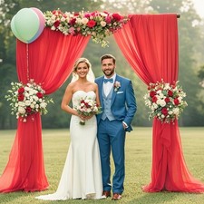 2 PCS Red Sheer Chiffon Backdrop Curtains 29x120 Inch Wedding Drapes Tulle Mat