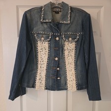 Berek 2 Denim Jacket Lace Pearls Rhinestones Crystals Women Medium Jean