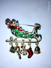Fashion Christmas, Sled,Charms, Brooch,Rhinestone Shiny Bling Jewelry Gift #21