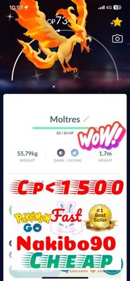 Pokemon Shiny Galarian Moltres Under 1500CP Trade Go P TC Read Describe