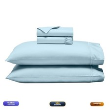 Superior Cotton Blend 600 Tc Embroidered Hem Bed Sheets Twin Blue Sh Twcr600Ip