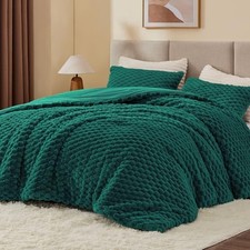 Fluffy King Size Comforter Set - Fleece Soft King 102"x90" Dark Green