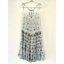 Sea Gypsies Crochet Lace Floral Mini Dress Womens Small Boho Festival Sundress